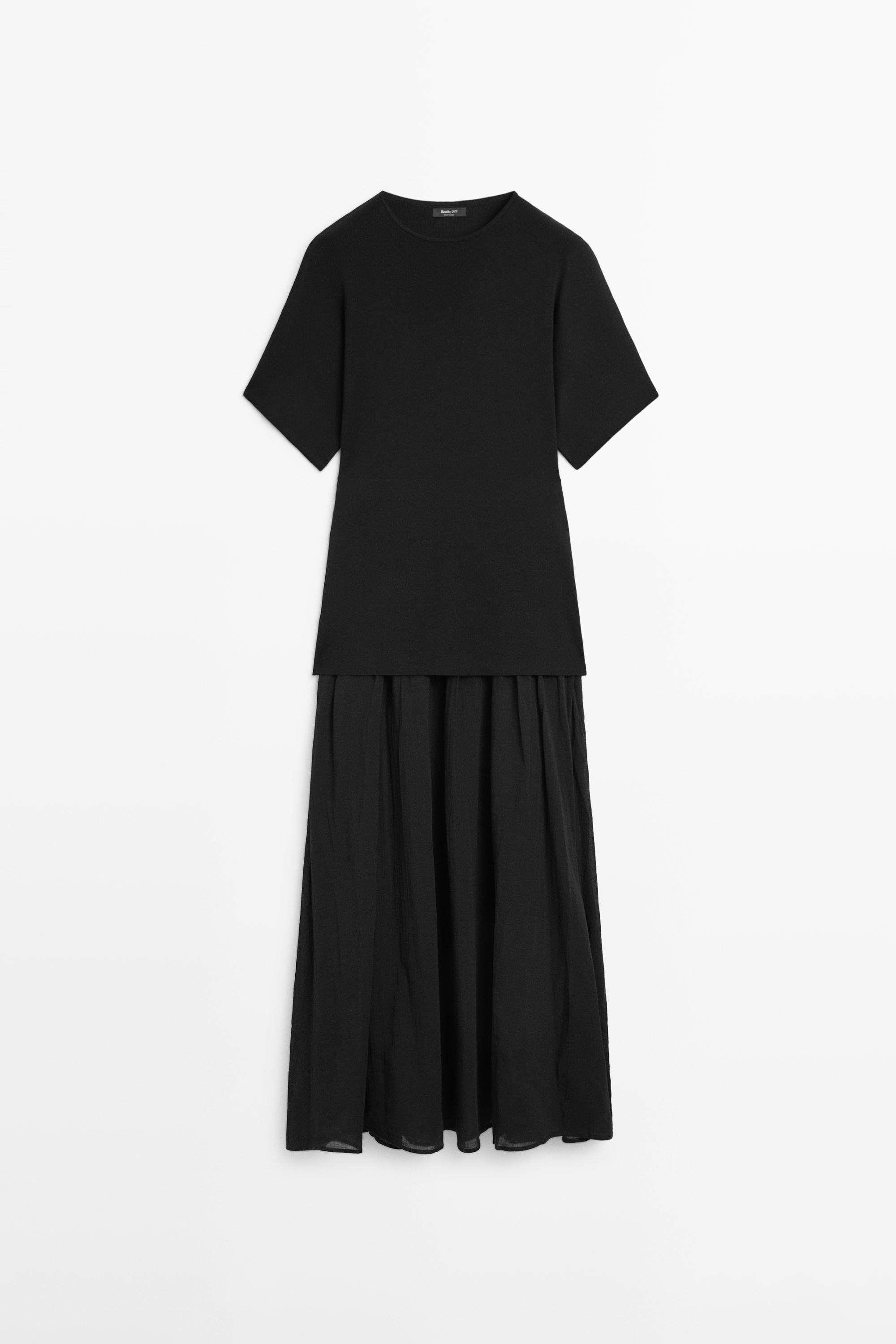 Long contrast short-sleeve dress